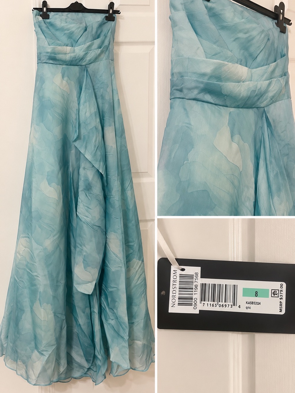 Nordstrom Strapless Light Blue Watercolor Evening Gown